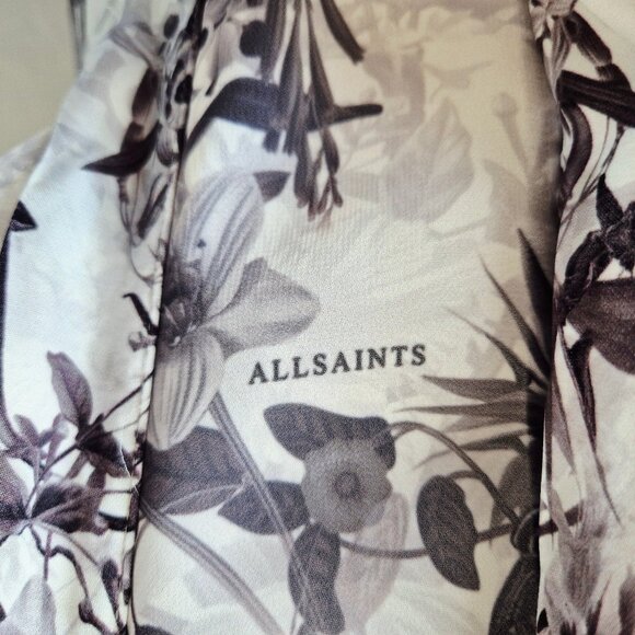 AllSaints Fleur Audrey Floral Print Asymmetric Mini Dress Mono White - Picture 12 of 16